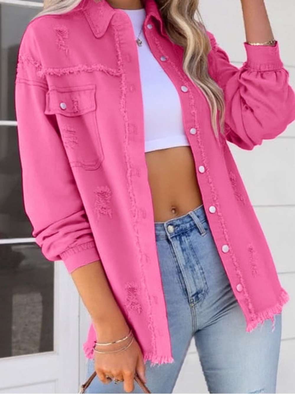 Women's Pink Distressed Button-Up Jean Brand